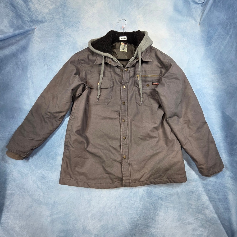 Genuine Dickies Mens Gray Canvas Hooded Work Jacket Quilted Lined Large RN123187